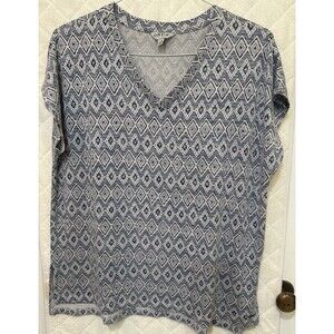 Orvis Womens Top Size Large Top Blue Diamond Casual Shirt Minimalist Modest